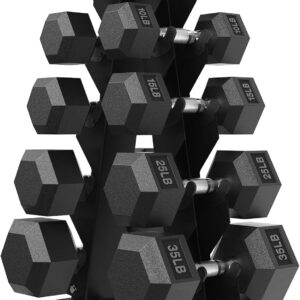 Hex Weights Dumbbells Set with Rack, 75-550 lb Rubber Coated Dumbbell Sets with Storage, Free Hand Weight for Strength Training, Exercise, Fitness, Home, Gym, Heavy Duty