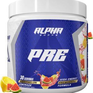 Alpha Supps Pre, Pre-Workout Powder for Men & Women, Back to Basics Preworkout Formula for Fitness & Gym Training Athletes – Boost Energy, Focus & Performance (30 Servings, Watermelon Lemonade)