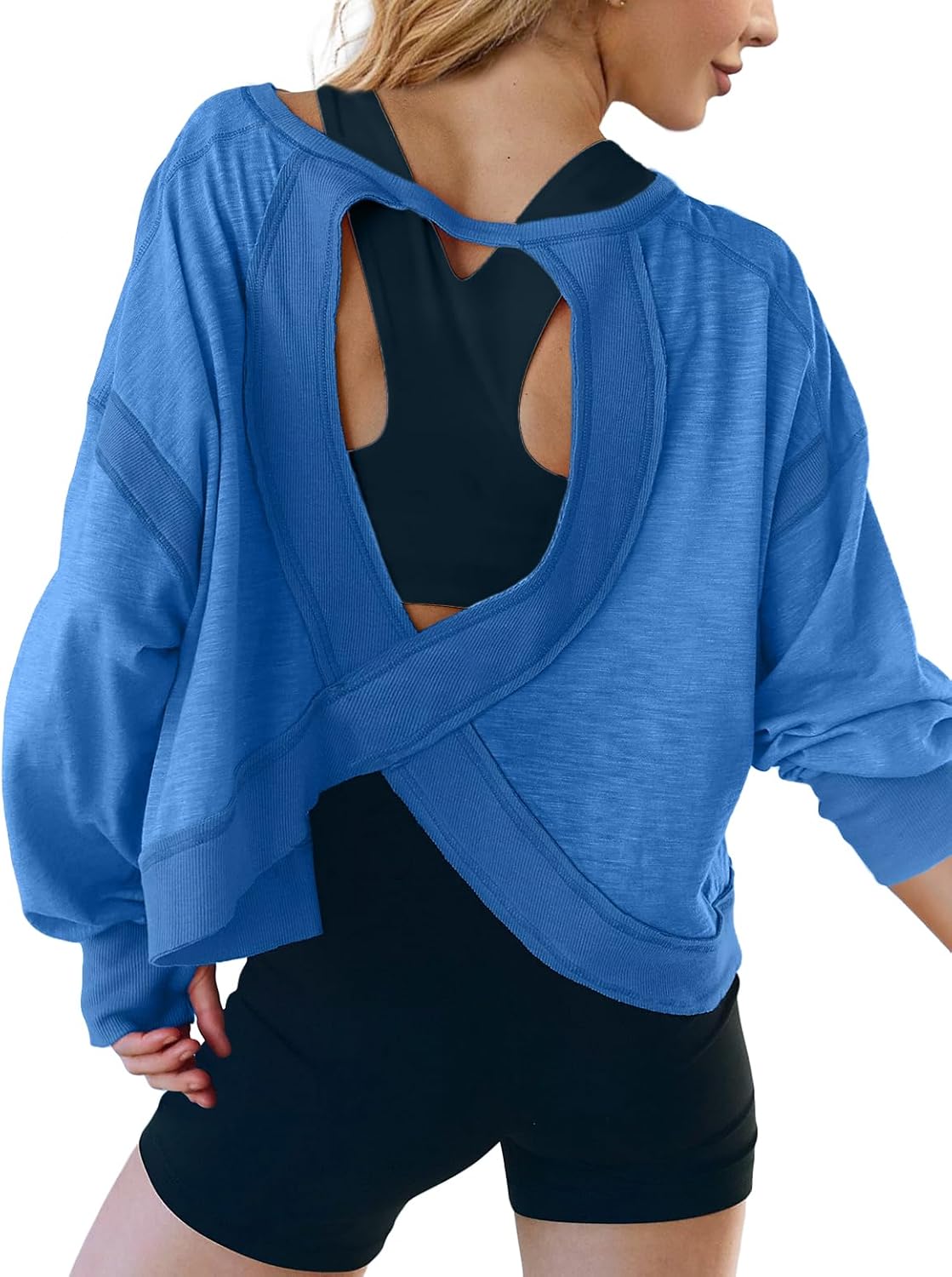 UNIANKIYA Open Back Workout Tops for Women Long Sleeve Cropped Athletic Clothes Gym Running Yoga Low Impact Sports T Shirts - Image 3