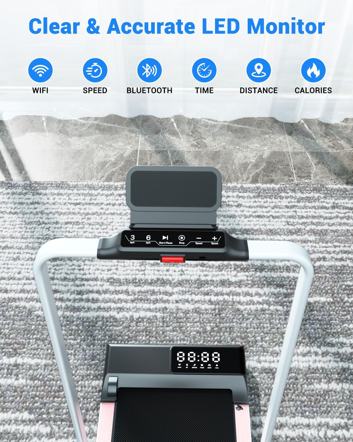 Walking Pad Treadmill with Handle Bar 3.0 HP Foldable Treadmills 300LBS Capacity Folding Walking Pad 3 in 1 Under Desk Treadmill Remote Control with APP - Image 7