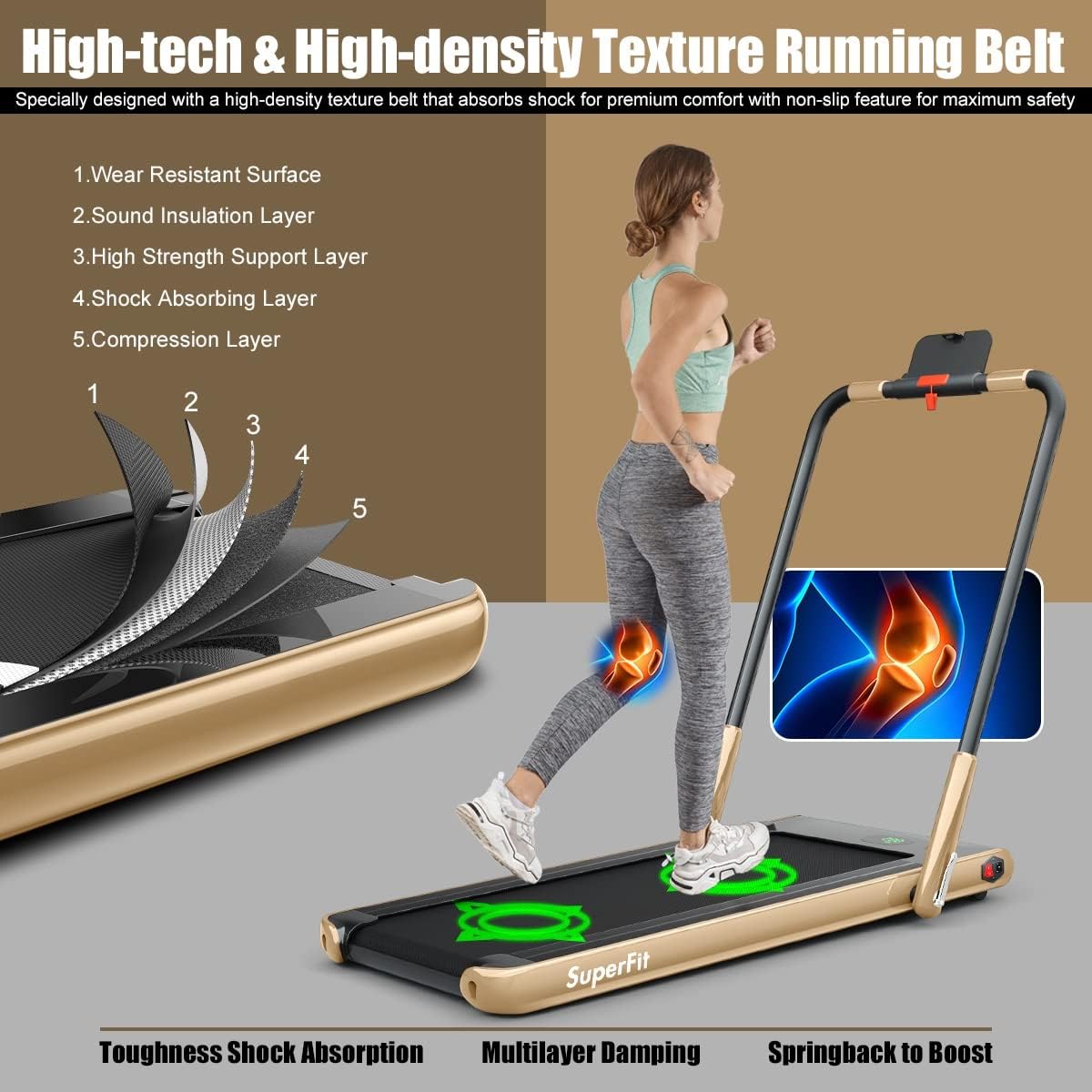 Goplus 2 in 1 Folding Treadmill, 2.25HP Under Desk Electric Superfit Treadmill, Installation-Free with APP Control, Remote Control, Bluetooth Speaker, LED Display, Walking for Home - Image 4
