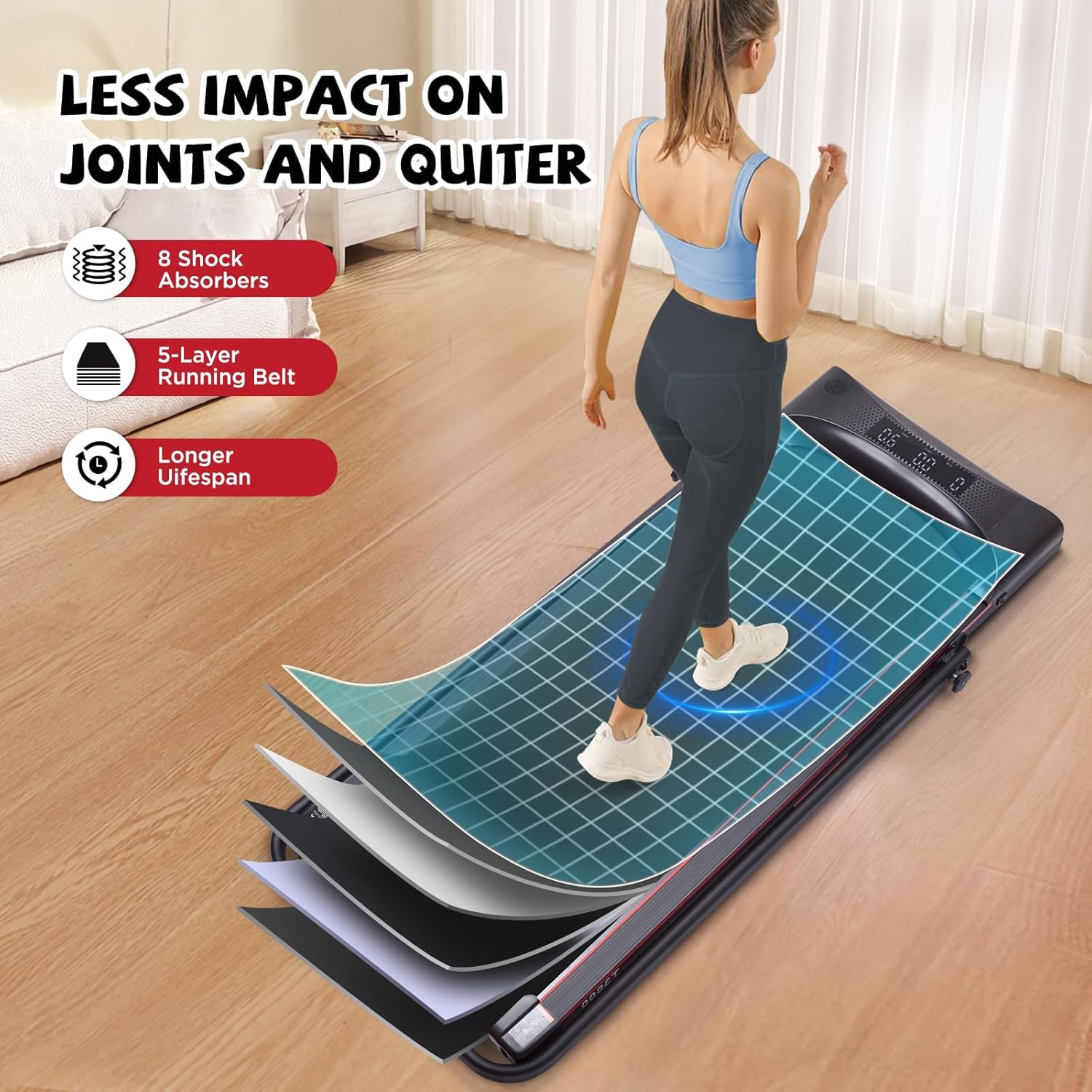 Walking Pad, Under Desk Treadmill 2.8HP Walking Pad Treadmill Under Desk No Installation Required with Cell Phone Holder LED Display Maximum Load 300LB Suitable for Home Treadmill in Small Space - Image 6