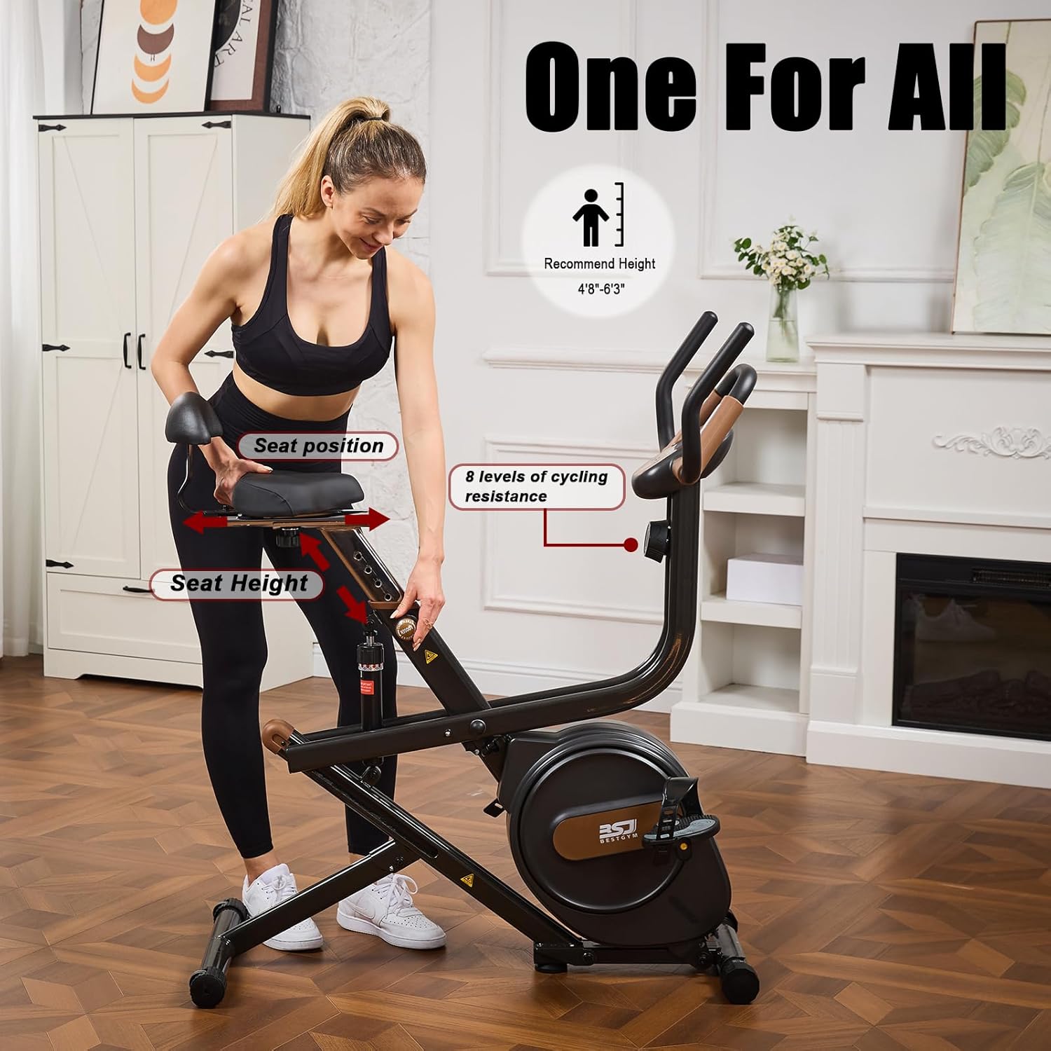3 in 1 Exercise Bike,Squat Machine,8-level Adjustable Magnetic Bike for Home with App,Squat Rowing Machine, Low Noise Indoor Cycling Bike with 300lbs Weight Capacity,Home Workout Machine - Image 3