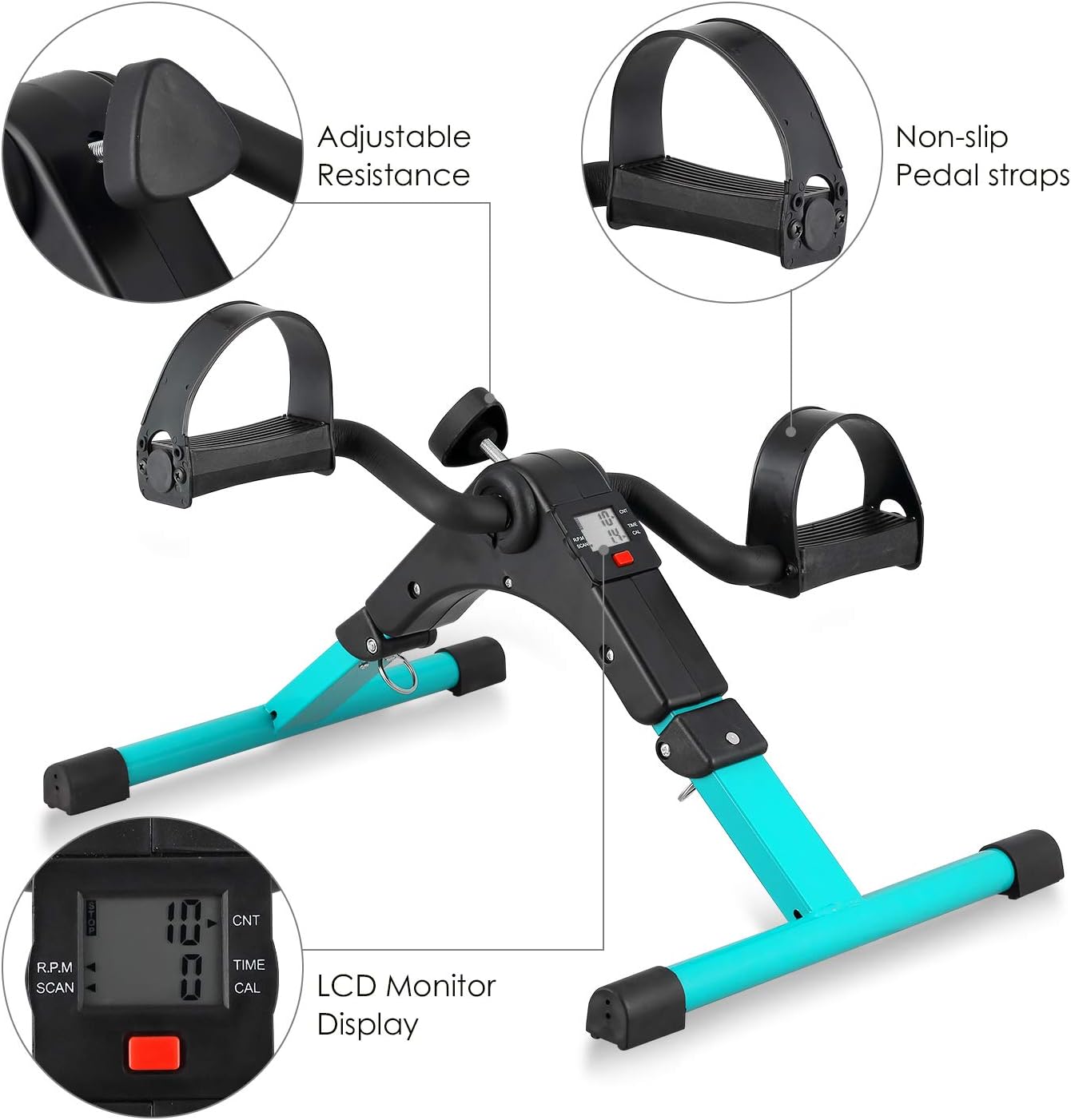Folding Pedal Exerciser, Mini Under Desk Bike - Portable Foot Hand Cycle Peddler Machine Bicycle Exerciser for Arm Leg While Sitting - Image 6