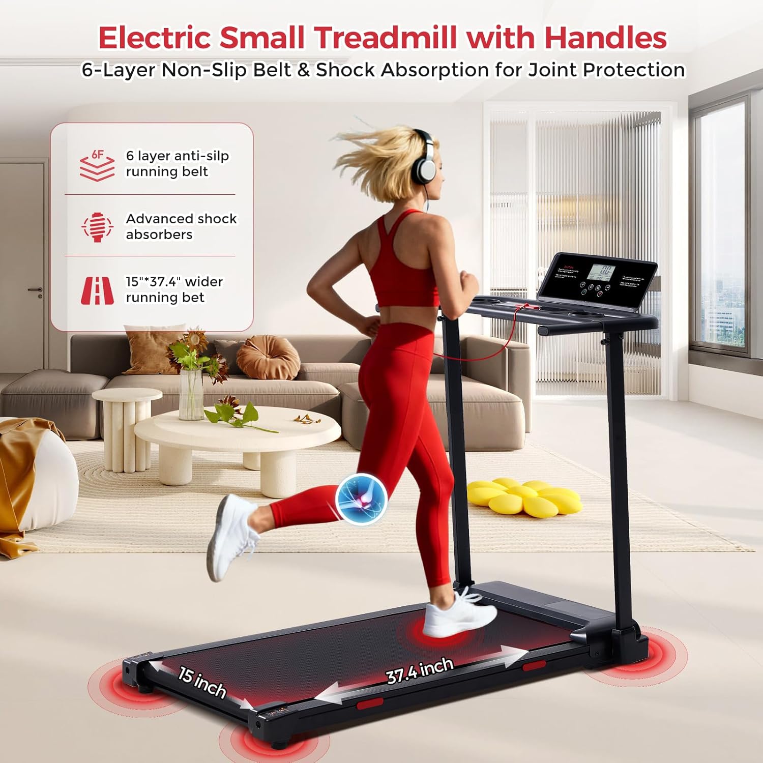 Portable Treadmill with Handles, 3.5HP Electric Small Treadmills for Home Small Spaces, 400LBS Walking Pad Treadmills with Handle Bar, Compact Running Treadmill for Home Office Apartment - Image 8