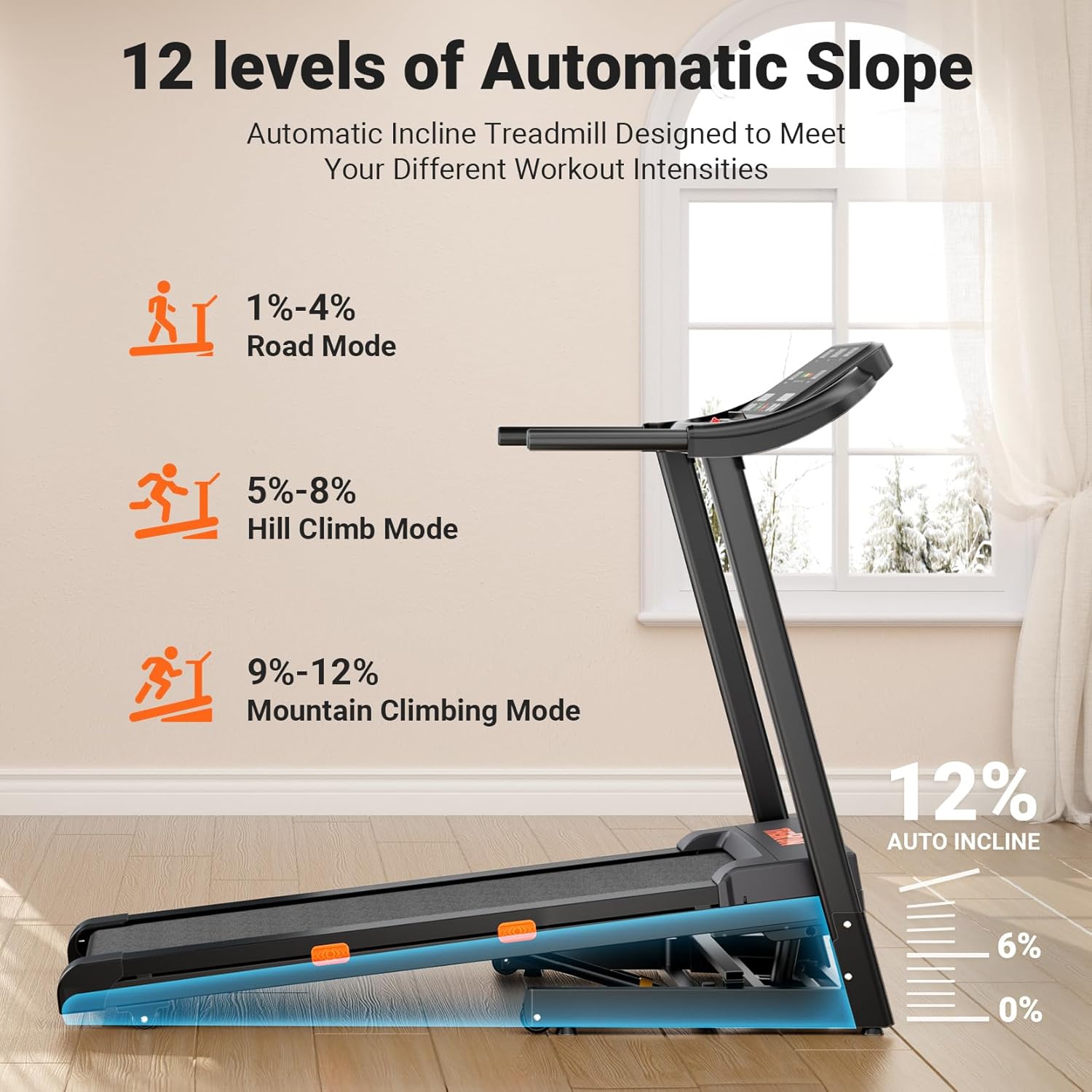 THERUN Incline Treadmill for Running and Walking, 300 lbs Weight Capacity, Wide Belt, 3.0 HP, 18" LED Screen, 2 Layers Shock-Absorbing - Image 5
