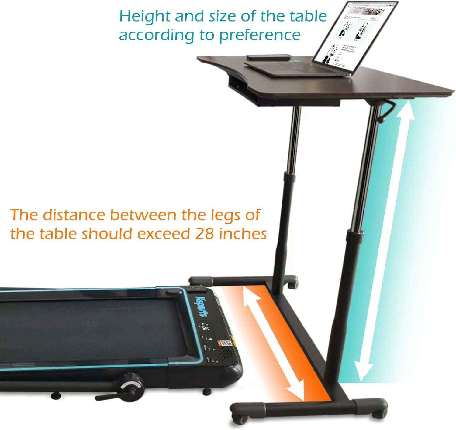 Ksports Walking Pad & Folding Treadmill – 2.5HP, Sit-Ups Mat, Bluetooth App, Portable Wheels | Incline, Desk, Dual Displays, 308 lbs & 265lbs Capacity - Image 8