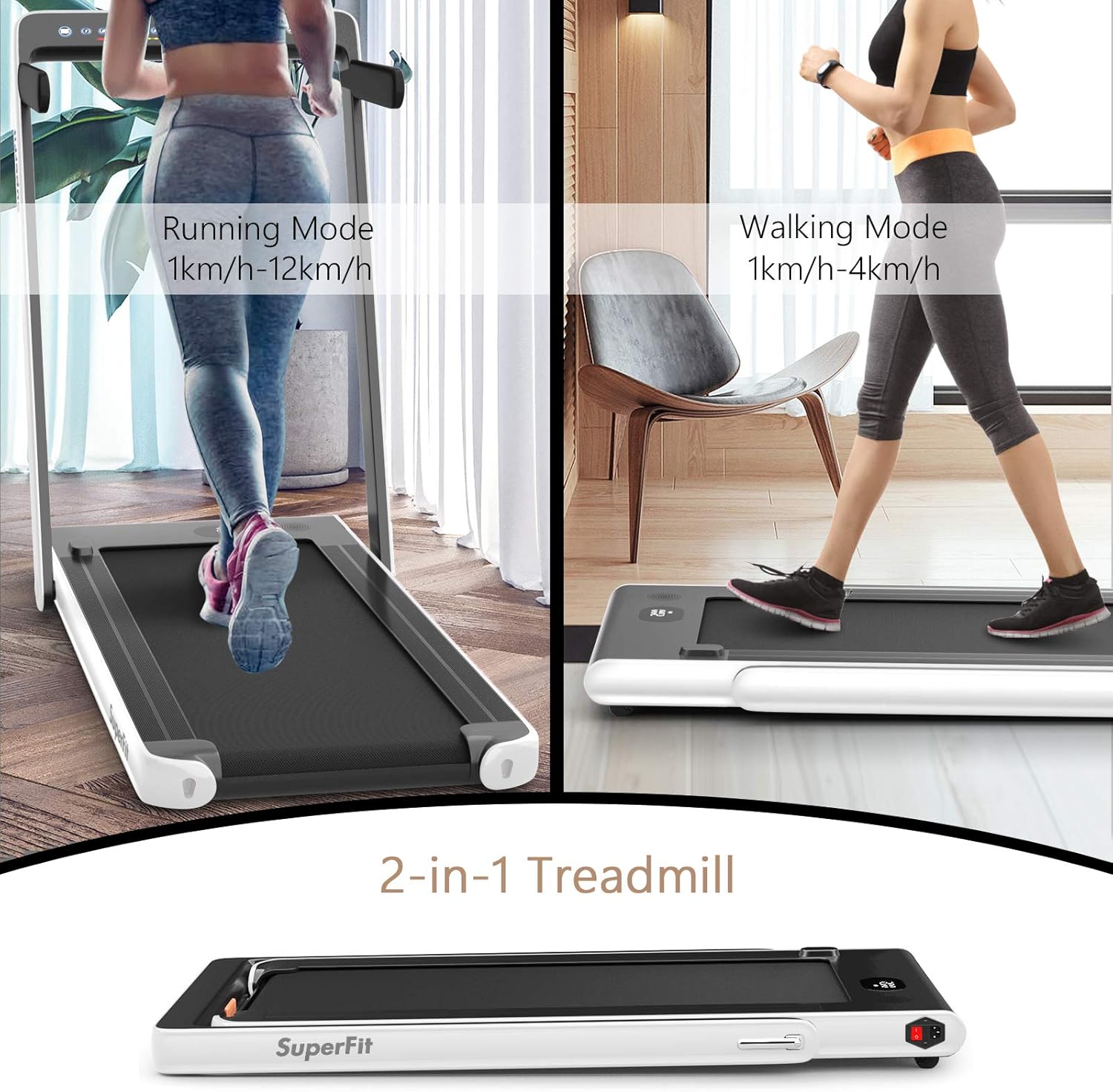 Goplus 2 in 1 Folding Treadmill with Dual Display, 2.25HP Superfit Under Desk Electric Pad Treadmill, Installation-Free, Blue Tooth Speaker, APP Control, Remote Control, Walking Jogging for Home - Image 2