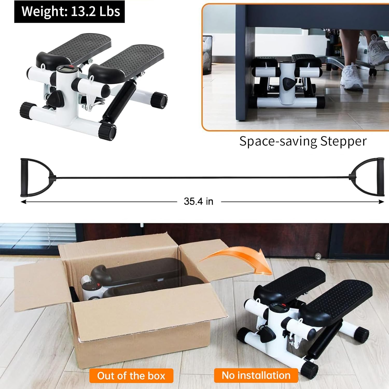 Steppers for Exercise at Home, Mini Stepper with Resistance Bands - Quiet, 360LBS Weight Capacity Portable Stair Stepper for Buttocks Lifting & Body Shaping, Compact Fitness Stepper for Small Spaces - Image 8