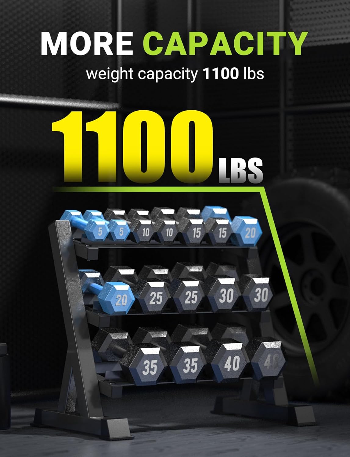 YOLEO Dumbbell Rack - 3 Tier & 5 Tier Compact Weight Rack for Dumbbell, Kettlebell, Barbell, Heavy Duty Weight Storage Organizer, Space-Saving Dumbbell Storage Stand Holder for Home Gym - 1100LBS Capacity (Rack Only) - Image 2