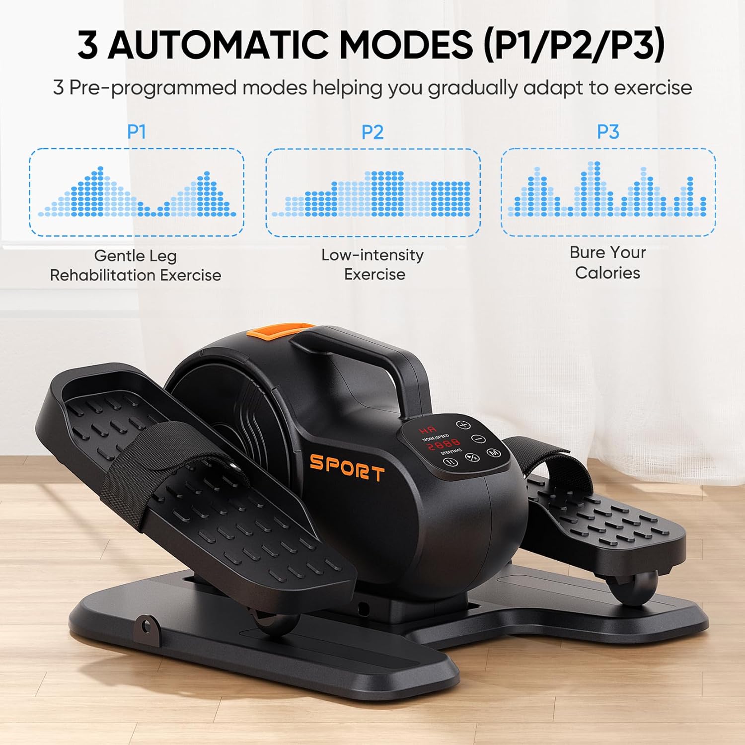 Under Desk Elliptical Machine, 3-in-1 THERUN Electric Leg Exerciser for Seniors, Fully Assembled Portable Seated Pedal Exerciser w/Remote Control, 10-Level Speeds & Resistance - Image 7