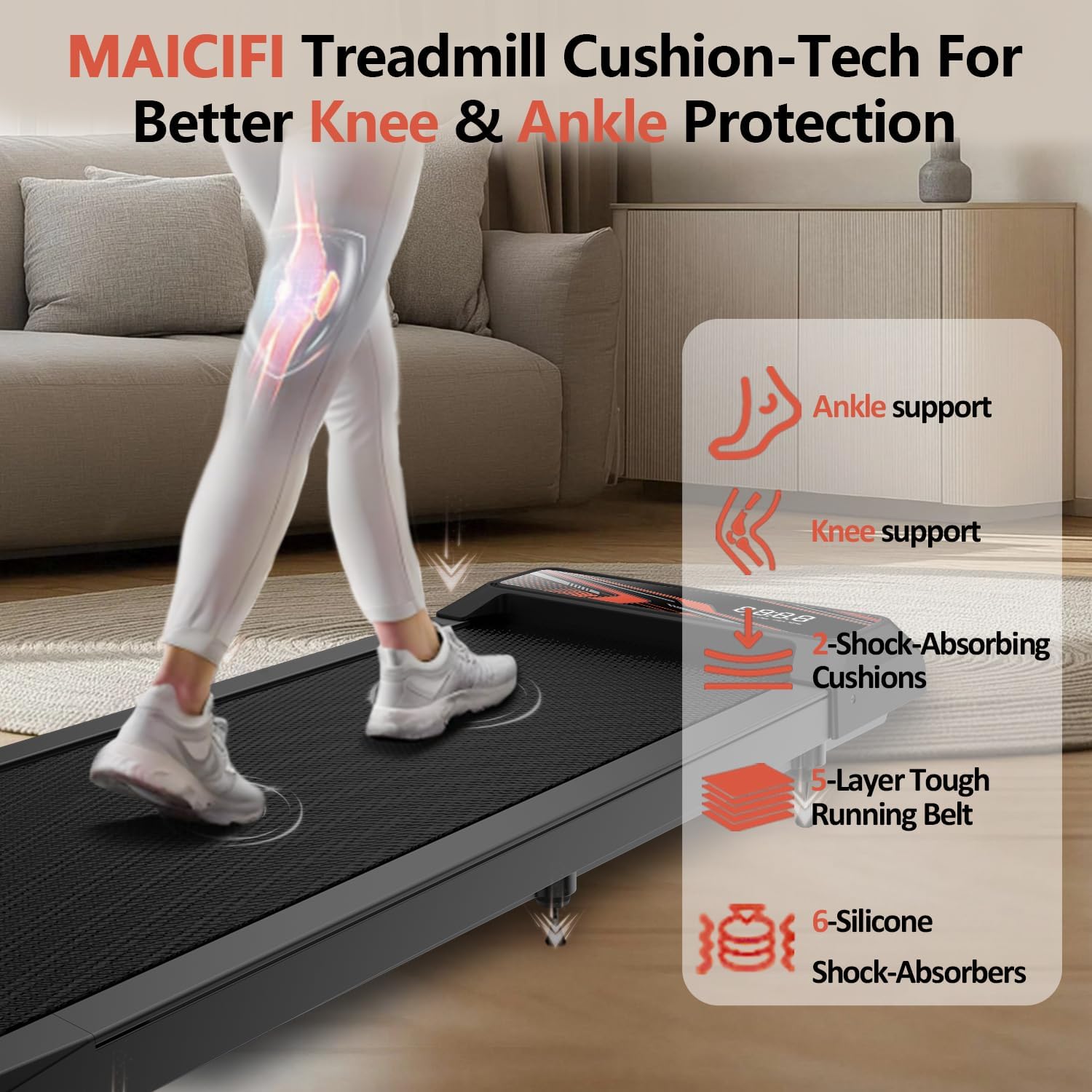 Under Desk Treadmill, Walking Treadmill Pad, 2.5 HP 265 Lbs Low Noise Walking Pad Incline LED Display with Remote Control Walking Jogging Running Machine, Treadmills for Home and Office - Image 5