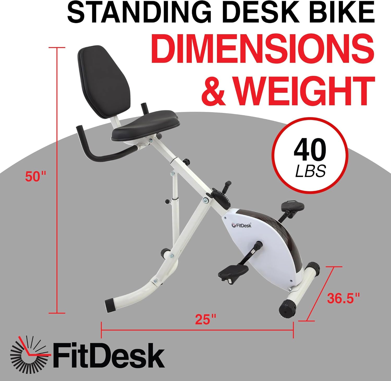 FitDesk Height Adjustable Exercise Desk Bike with Digital Performance Monitor, 8 Resistance Levels, Foldable Frame, Supportive Seat with Backrest, Supports Up to 242 lbs for Home & Office, White - Image 4