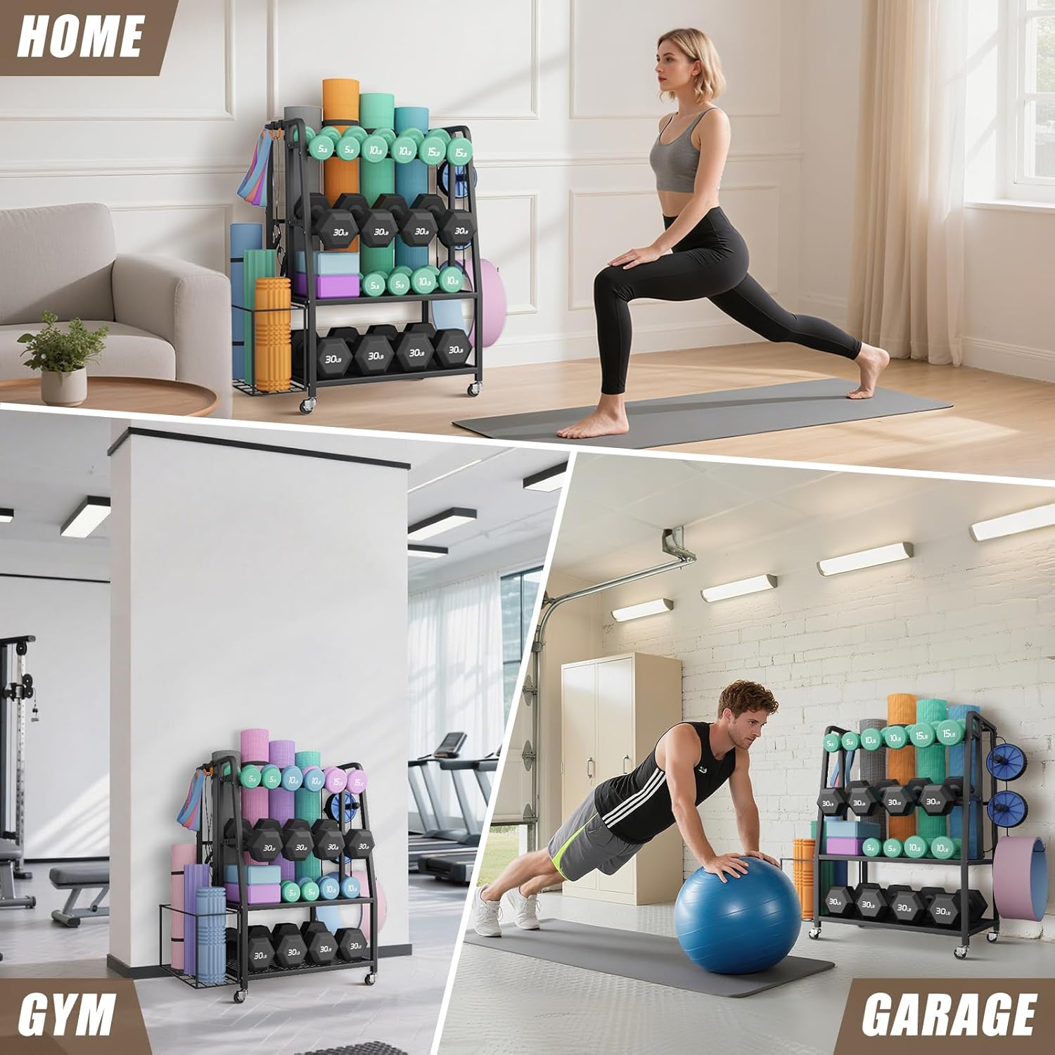 600LBS Weight Rack For Home Gym, Vopeak Dumbbell Rack Stand Only, Adjustable Weight Rack For Dumbbells, Kettlebells Yoga Mat, Home Gym Storage Rack With Wheels And Hooks, Powder Coated Finish Steel - Image 6