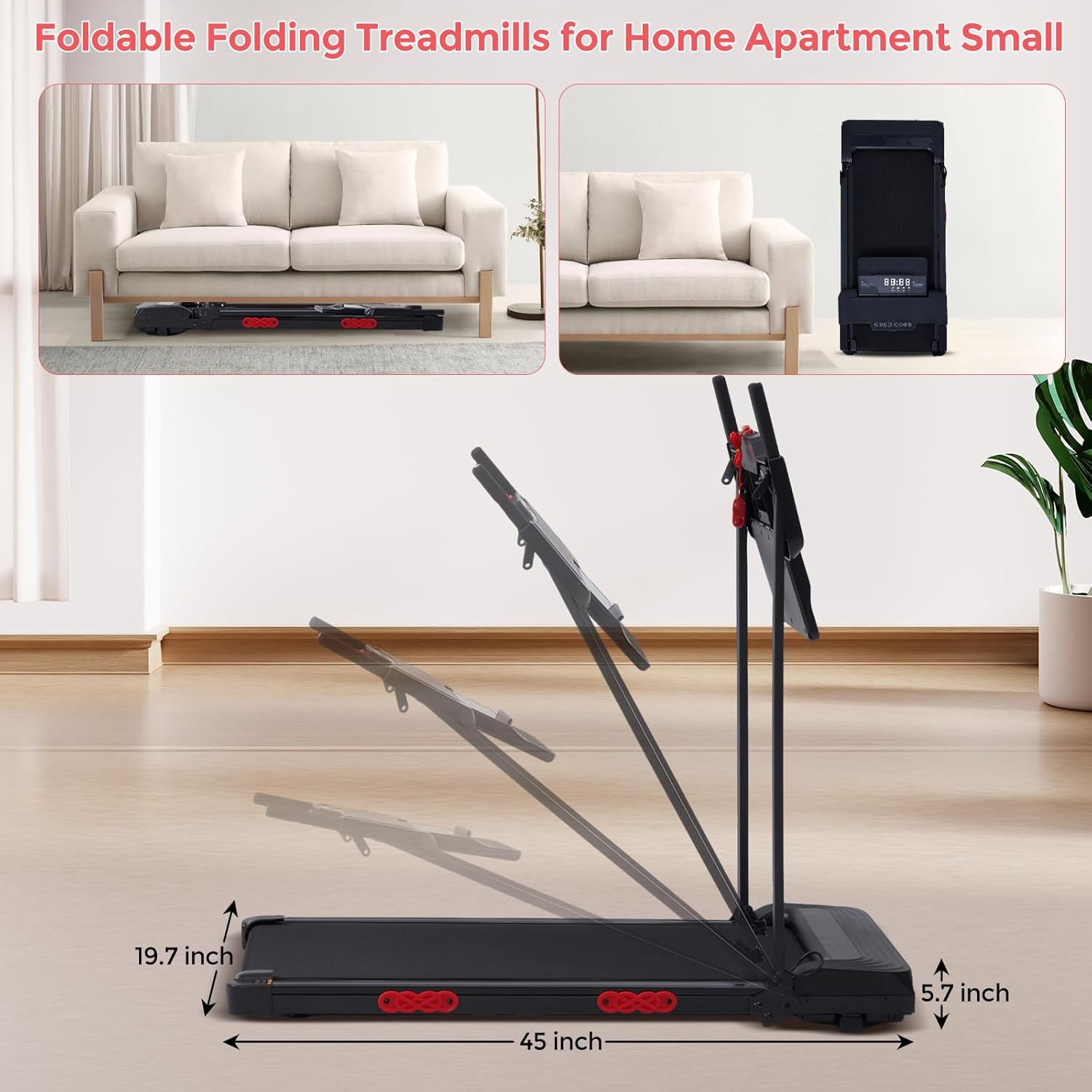Walking Pad Treadmill with Handle Bar, 3.5HP Compact Electric Walking Pads Treadmills with Handles for Home Apartment Small, 0.6-10MPH Portable Foldable Folding Small Treadmill Home, 400LBS Capacity - Image 6