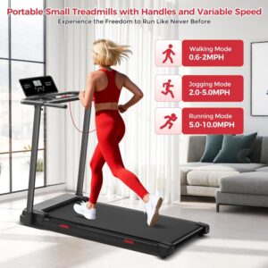 Portable Treadmill with Handles, 3.5HP Electric Small Treadmills for Home Small Spaces, 400LBS Walking Pad Treadmills with Handle Bar, Compact Running Treadmill for Home Office Apartment