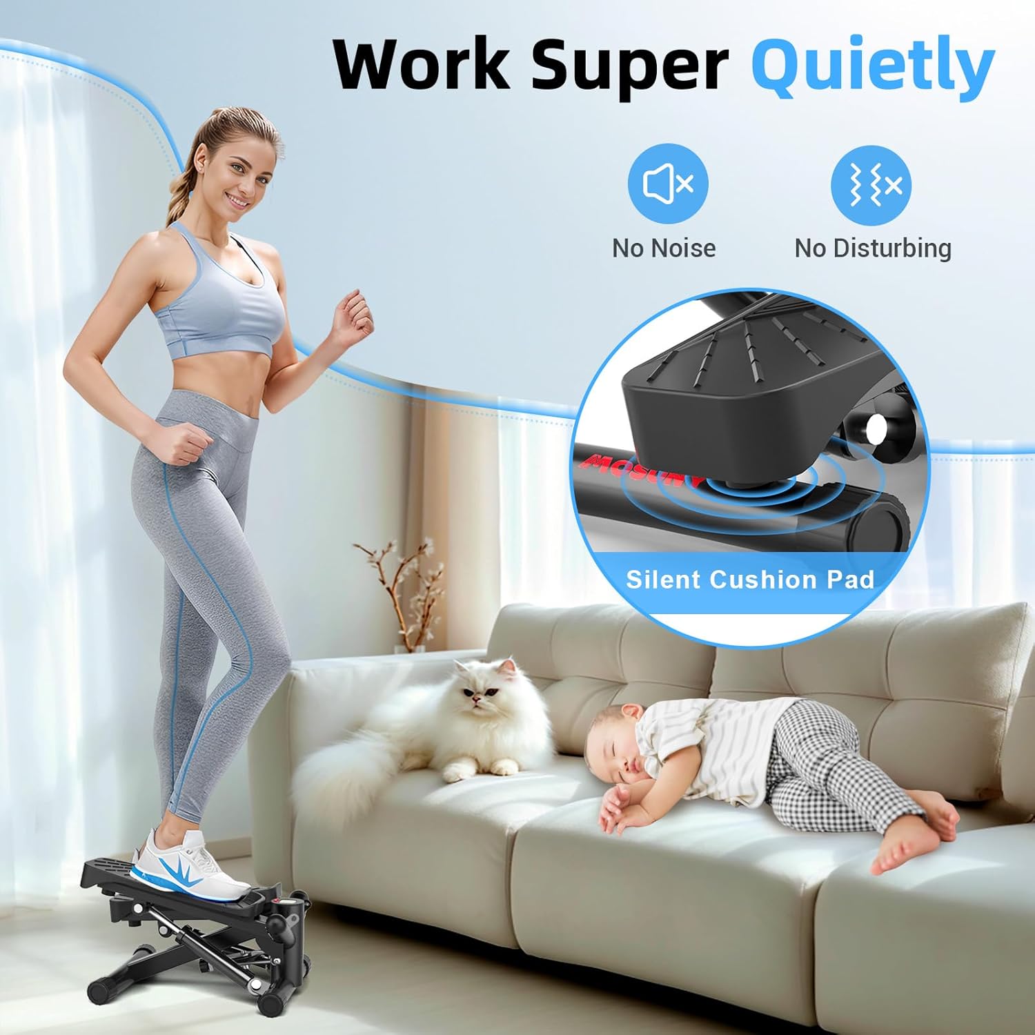 Steppers for Exercise at Home, Mini Stepper with Resistance Bands Full Body Workout Adjustable Heigh Stair Stepper for Home Twist Stepper with 350lbs Loadingt Capacity (with Mat) - Image 5