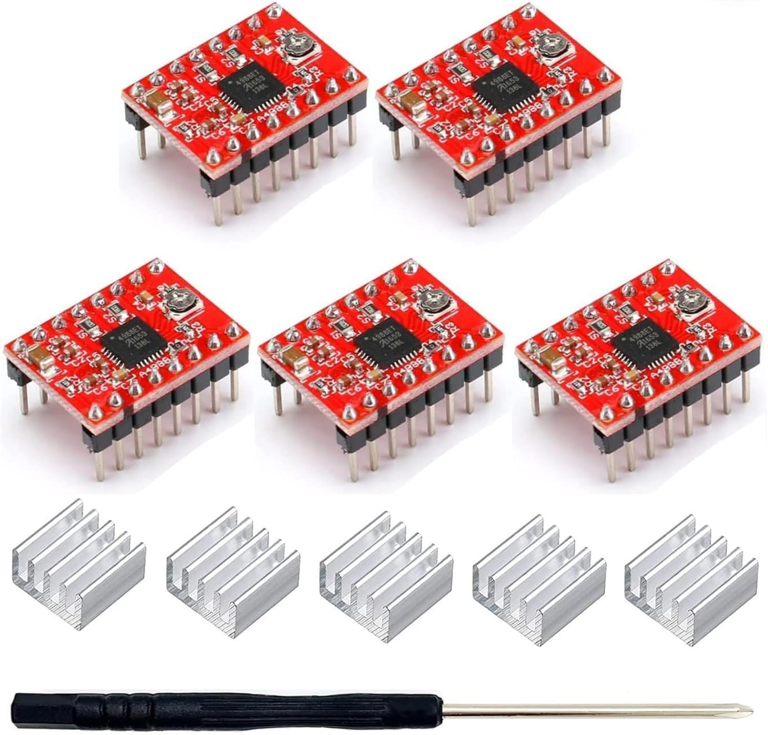 WWZMDiB A4988 Stepper Motor Drive with Heat Sink for Arduino, 3D Printer, CNC Machine or Robotics (5Pcs A4988)