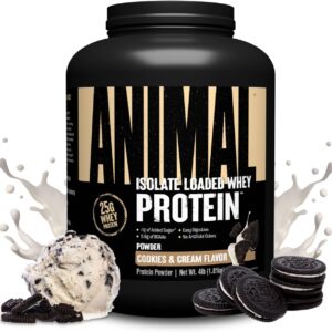 Animal Whey Isolate Protein Powder – Loaded for Pre & Post Workout Muscle Builder and Recovery with Digestive Enzymes for Men & Women – 25g Protein, Great Taste, Low Sugar – Cookies & Cream 4 lbs