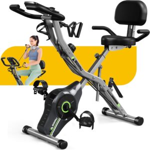 Exercise Bike, 5 in 1 Foldable Stationary Bike for Seniors, 16-Level Adjustable Magentic Resistance, Indoor Workout Bike with 330LB Capacity, Comfortable Seat Backrest X-bike