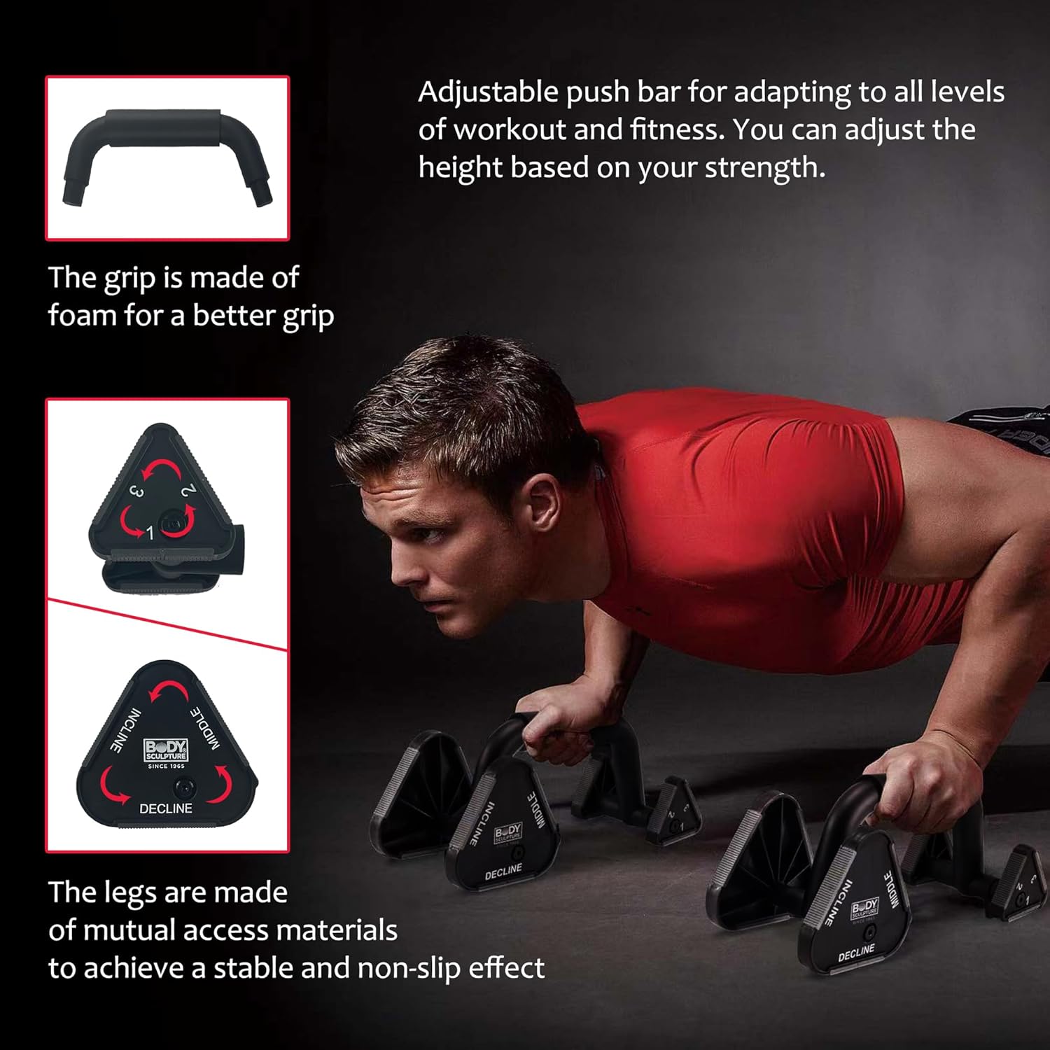 Body Sculpture Adjustable Push up bars strength training with foam grip & non-slip handling.The leg height is adjustable Push Up Stands for Men & Women - Image 4