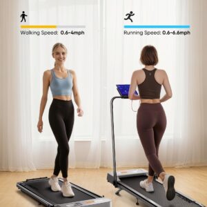 2-in-1 Foldable Treadmill with 3-Level 10% Incline, Walking Pad for Home Small Office, Compact Portable Under Desk Treadmill with Handle,Dual LED Display, APP & Remote, 300 lbs Capacity
