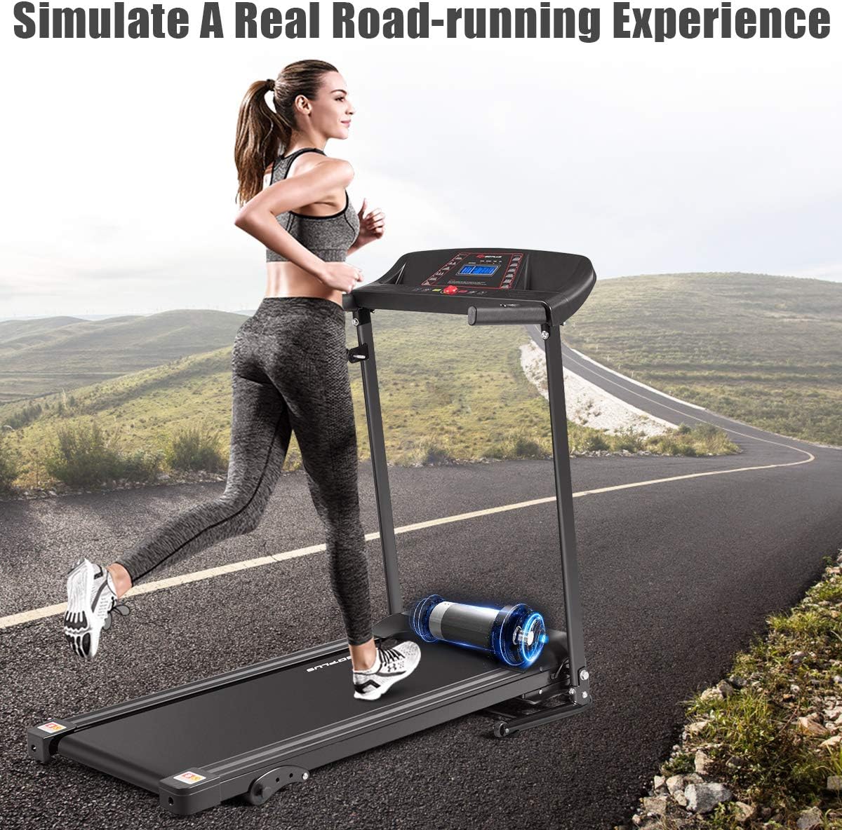 Goplus Electric Folding Treadmill, Adjustable Incline and Low Noise Design, with LCD Display and Heart Rate Sensor, Compact Running Machine for Home Office Apartment Black - Image 7