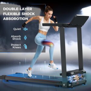 Foldable Treadmill with Handles Treadmills for Home Small Spaces 3HP Folding Treadmills Walking Pad Treadmill with Handle Bar Quiet Walking Machine, 300LBS Capacity, Portable Small Home Gym (Black)