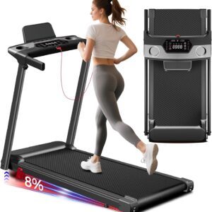 Treadmill with Incline 3-in-1 Portable Treadmills for Home Small, Incline Walking Pad Treadmill with Handle Bar, Walking Pad Foldable with 3.0HP Quiet Brushless, LED Dispay, 300LBS Capacity