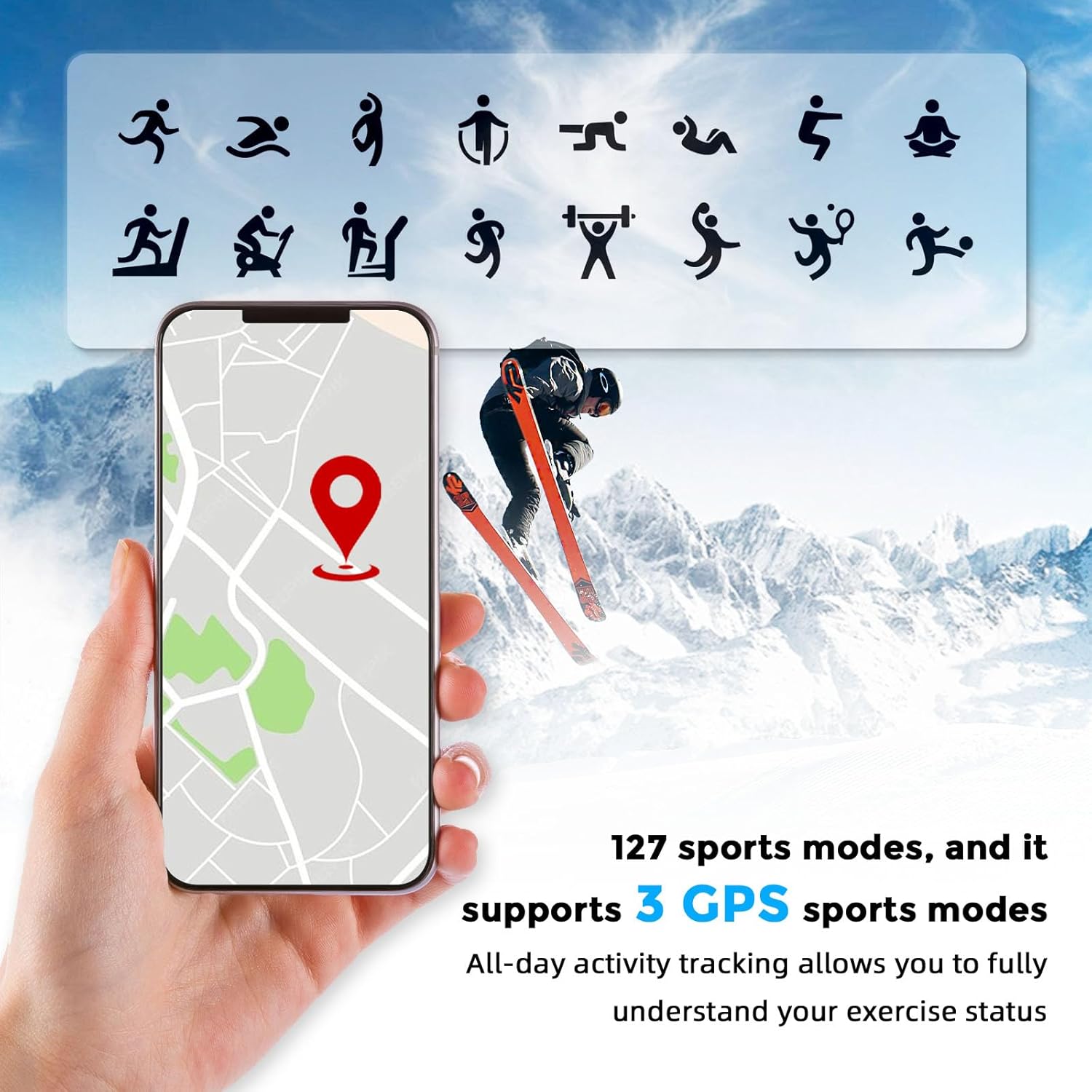 Smart Health Wristband, Bluetooth Connected Wearable Fitness Tracker, 127 Exercise Modes, 1ATM Water Resistant, Tracks Heart Rate/Blood Pressure/SpO2/Sleep/Steps - Image 4