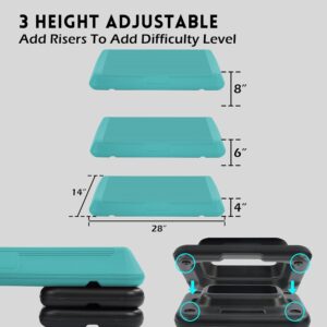 Fitvids Step Aerobic Platform, Exercise Step with 5 levels Adjustable Height, 4 Stackable Risers, Fitness Training Workout Stepper for Home Gym, Cardio Strength, Multiple Options