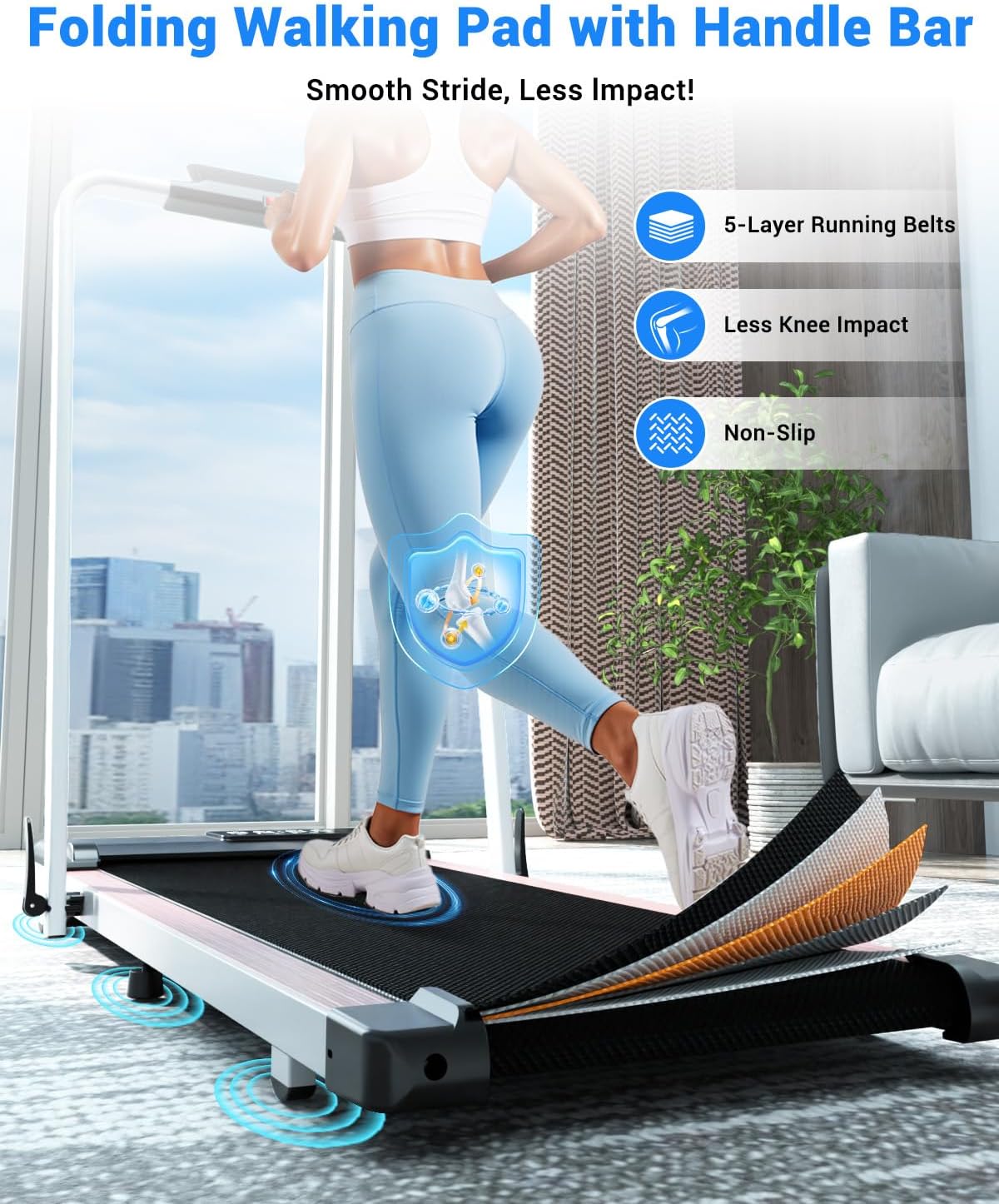 Walking Pad Treadmill with Handle Bar 3.0 HP Foldable Treadmills 300LBS Capacity Folding Walking Pad 3 in 1 Under Desk Treadmill Remote Control with APP - Image 6
