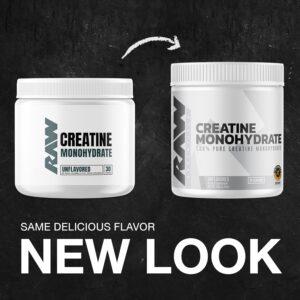RAW Nutrition Creatine Monohydrate Powder, Unflavored (30 Servings) – Micronized Creatine Monohydrate Supplement for Workout Performance, Build Muscle & Strength – Creatine Powder for Men & Women