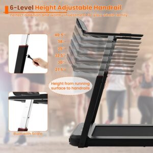 GYMAX Foldable Desk Treadmill with Height Adjustable Desktop, Portable Running Walking Jogging Machine for Workout, Compact for Small Space Office Home Gym
