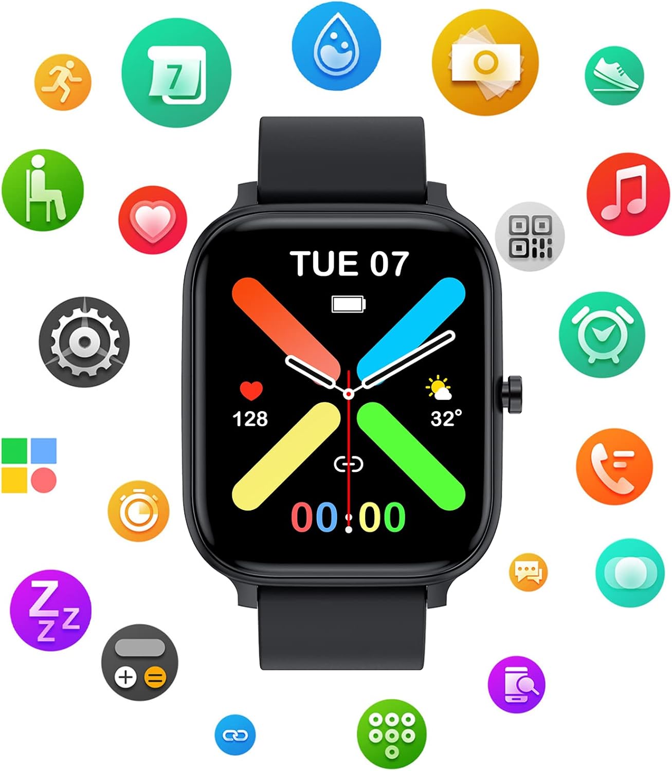 Smart Watch for Men Women Compatible with iPhone Samsung Android Phone 1.83 inch Full Touch Screen IP68 Waterproof Bluetooh Fitness Tracker Heart Rate/Sleep Monitor, Black - Image 8