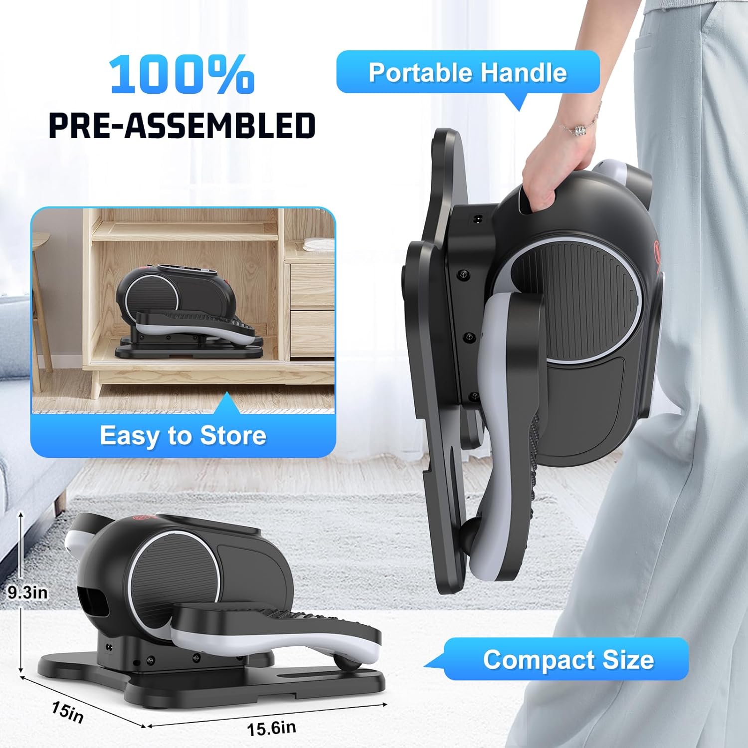 ANCHEER Under Desk Elliptical, 24-in-1 (12 Auto & 12 Manual) Elliptical Machine with Wireless Remote&Dual-Direction, Quiet Compact Leg Exerciser for Home Office - Image 7