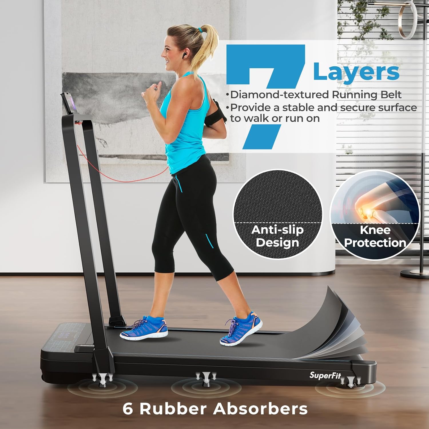 Goplus 2 in 1 Folding Treadmill, 300 LBS Capacity Walking Pad with Handle Bar, Under Desk Treadmill with Remote & APP Control and LED Display, Foldable Portable Treadmills for Home Small, Office - Image 4