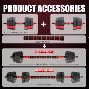Adjustable Dumbbell Set, 5-44 lbs Free Weight Set with Connector, Convertible Dumbbell, Barbell, Push-up, Home Gym Fitness Weight for Men Women