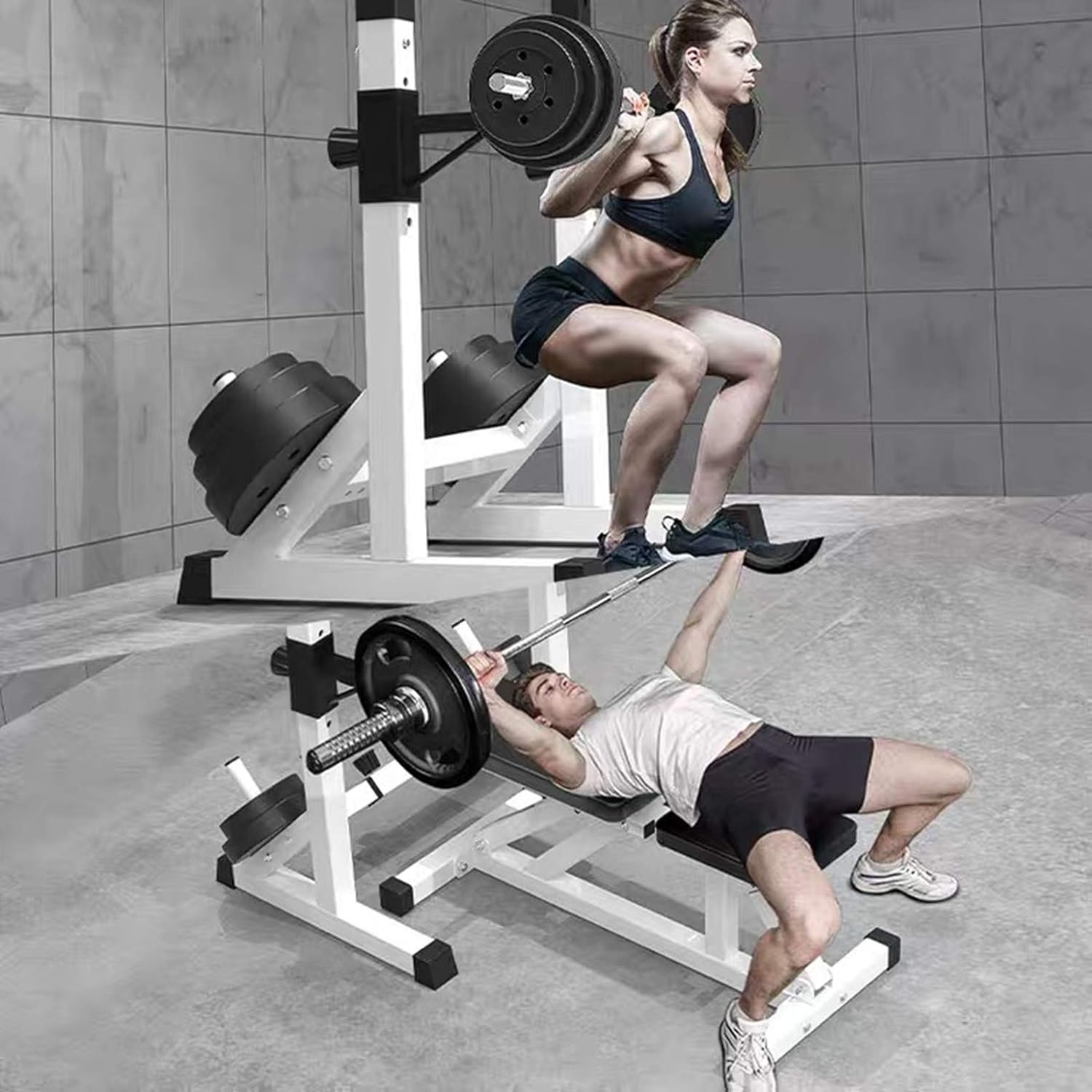 Barbell Rack Stand - Multifunctional Adjustable Squat Rack, Heavy-Duty Dumbbell Rack,Strength Training Dip Station, Home Gym Equipment Max Load 550lbs - Image 7