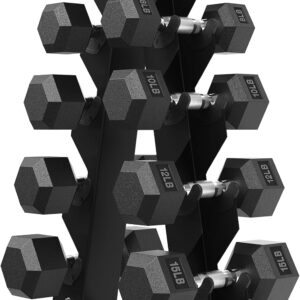 Hex Weights Dumbbells Set with Rack, 75-550 lb Rubber Coated Dumbbell Sets with Storage, Free Hand Weight for Strength Training, Exercise, Fitness, Home, Gym, Heavy Duty