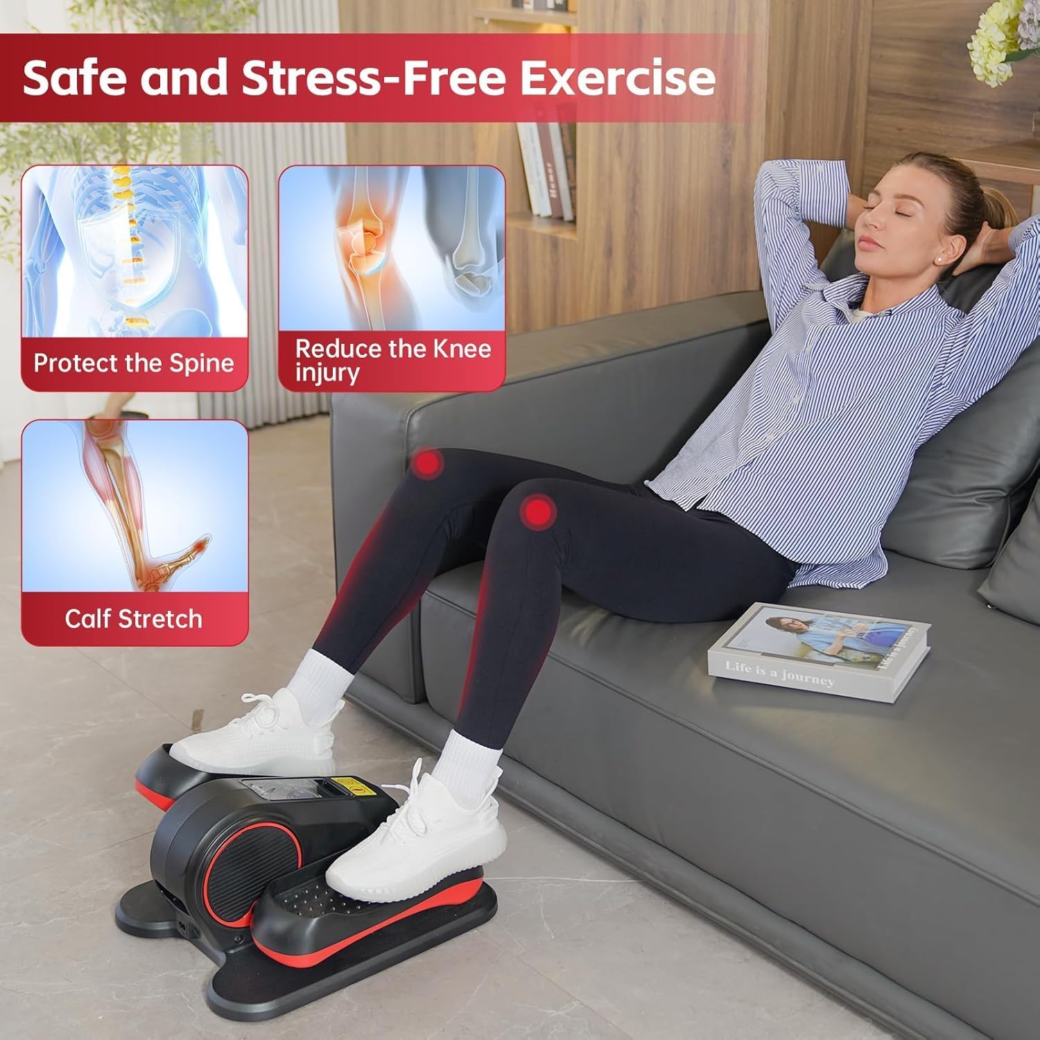 YAMO Under Desk Elliptical Machine Seated Ellipse Leg Exerciser for Seniors Fully Assembled Quiet Portable Elliptical Pedal Exerciser with Remote Control 12 Adjustable Speed Levels - Image 6
