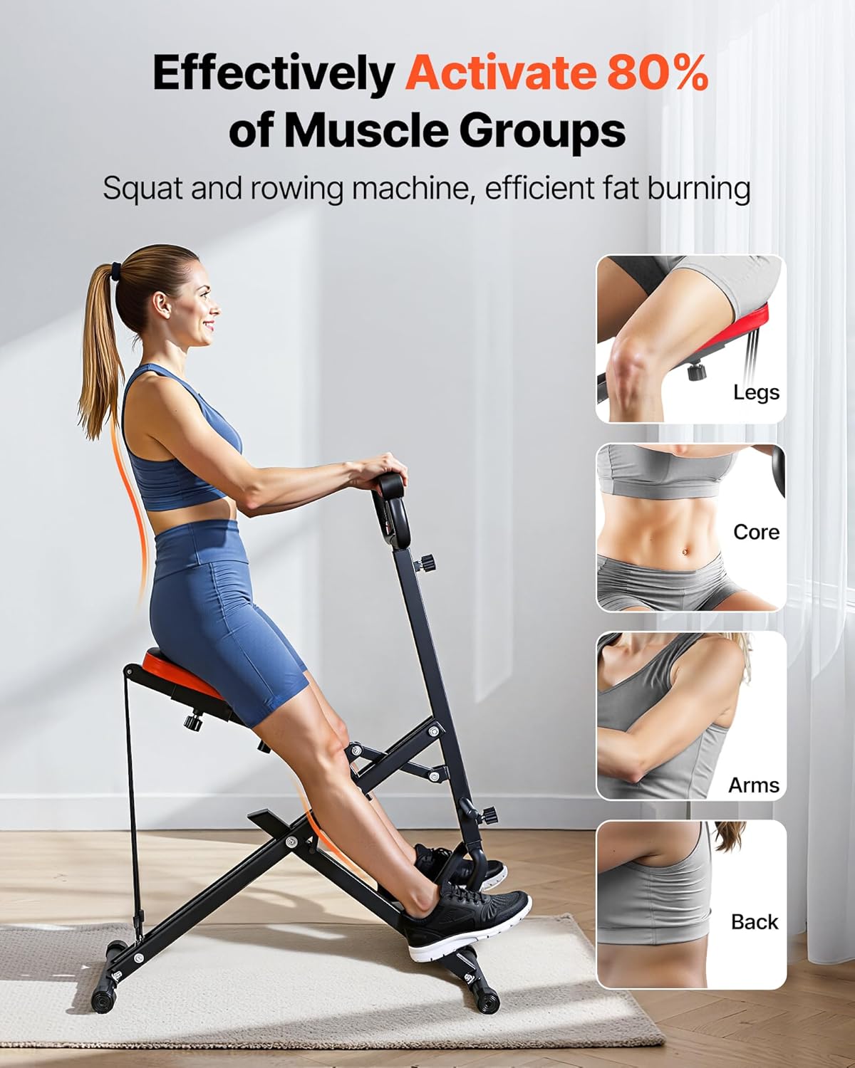 VEVOR Deep Squat Machine for Women Squat Rowing Machine for Home Easy Setup & Foldable Exercise Equipment, Glute Trainer Machine with 2-3 High-Strength Resistance Bands,for Gym Home Men - Image 2