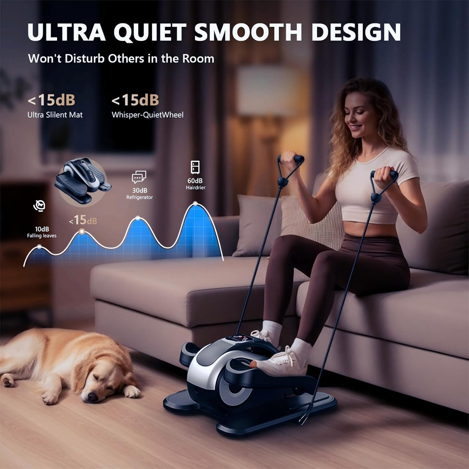 Under Desk Elliptical Machine,Electric Leg Exerciser for Seniors,12 Adjustable Speeds&12 Modes with Remote Control,Elastic Rope,Manual&Auto Mode for Home Office - Image 7