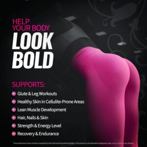Creatine for Women – Booty Builder Supplement with Collagen & BCAA – Supports Muscle Development, Post-Workout Recovery, Skin Elasticity, Healthy Hair & Nail | Unflavored – 30 Servings
