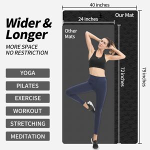 Hatha Yoga Extra Long TPE Yoga Mat 79″ x 40” x 1/2″ Thick Non-slip Exercise Mat for Home Gym Use, Yoga, Pilates, Fitness & Workouts