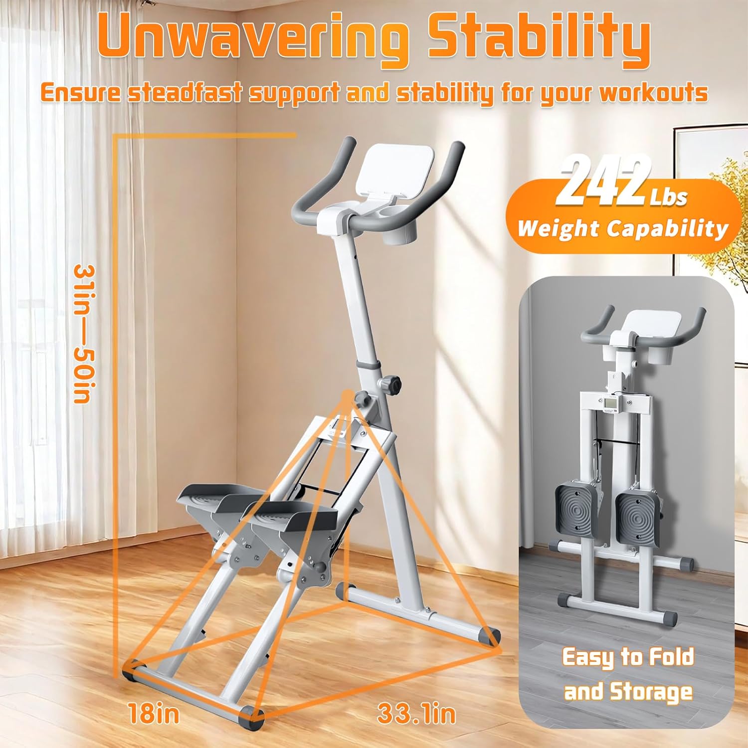Stair Stepper Folding Vertical Aerobics Appliances Exercise Climber for at-Home Workouts Total Body Exerciser with Handle 242LBS Load with Pedal/Stand/Cup Holder, Step Angle Adjustable - Image 2