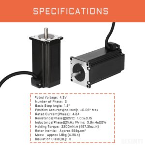 57 Nema 23 Stepper Motor High Torque Low Noise 110MM Bipolar 4.2A 1.8 Deg(2000steps/rev) 3300mNm/467.31oz.in 2 Phase 4 Lead for Automation/3D Printer/CNC Machine/Medical Devices