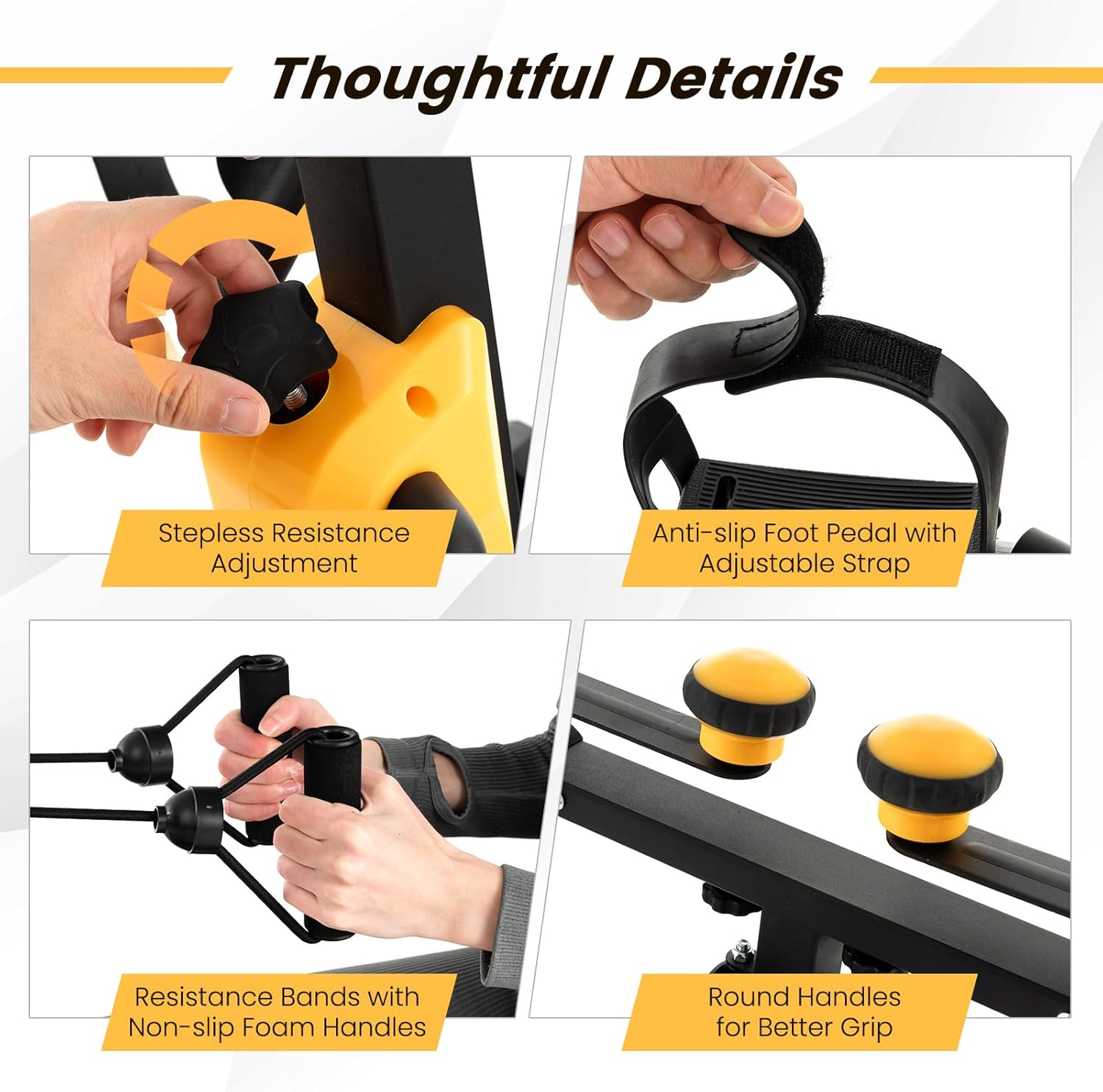 Goplus Foldable Pedal Exerciser for Seniors, Hand Arm Leg Knee Physical Therapy Exercise Bike w/Adjustable Height, Handgrip, Resistance Band, Recovery Home Workout Equipment for Elderly - Image 6