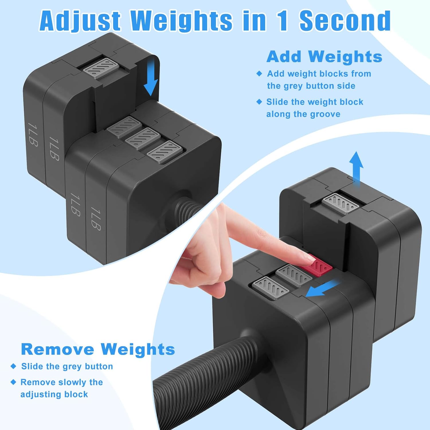 Adjustable Dumbbells Set of 2, 5-in-1 Adjustable Weight Dumbbells for Women/Men, 3lb/5lb/7lb/9lb/11lb Dumbbell Weights Set for Home Gym Workout - Image 3