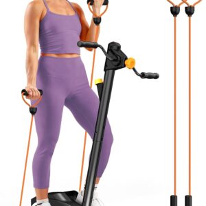 Mini Elliptical, 3-in-1 Elliptical Machine with Handlebars & Resistance Bands, Adjustable Magnetic Resistance & LCD Display, Portable Step Machine Peddler Exerciser for Senior Home Workout